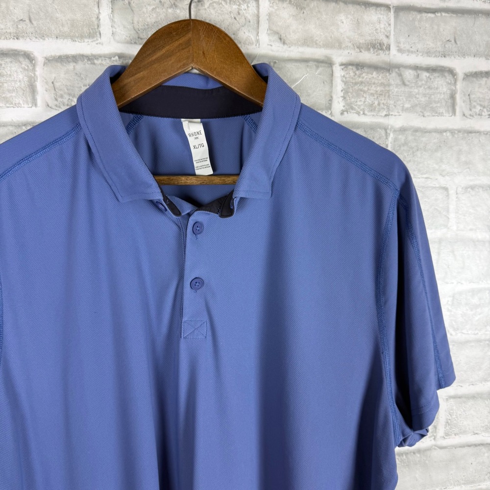 Rhone Delta Pique Polo Shirt Mens XL Stretch Blue Short Sleeve Golf Athletic Top